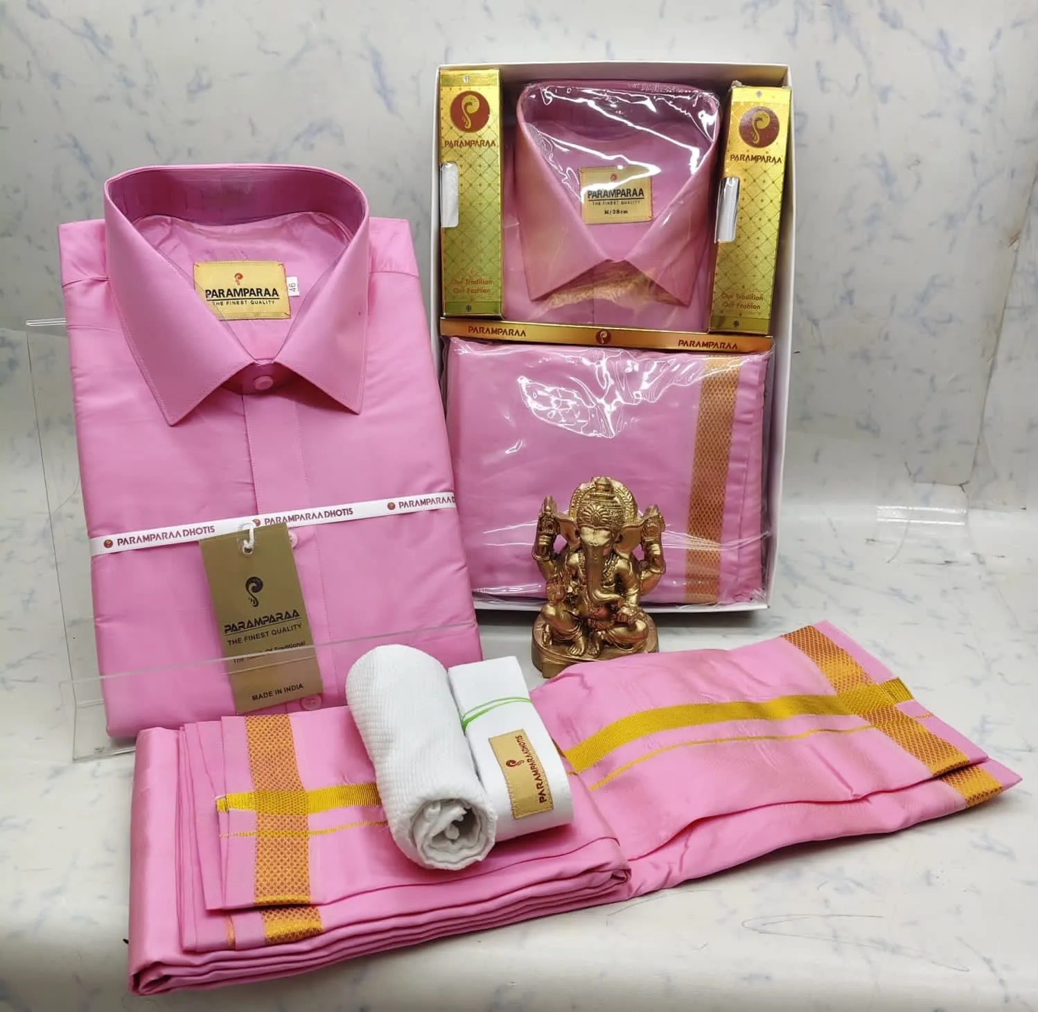 Silk Mixed Signature Jerry Border Dhoti Set